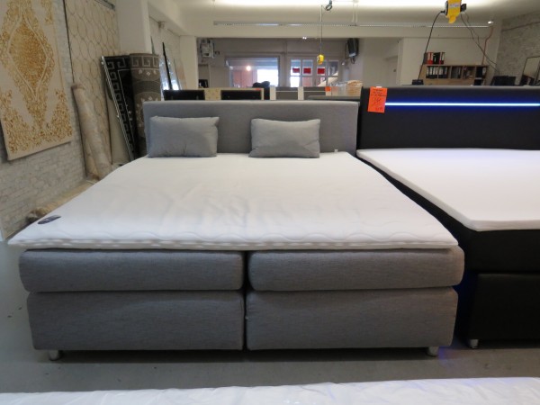 Bett Boxspringbett Grau 180x200 Cm Mit Matratzen Und